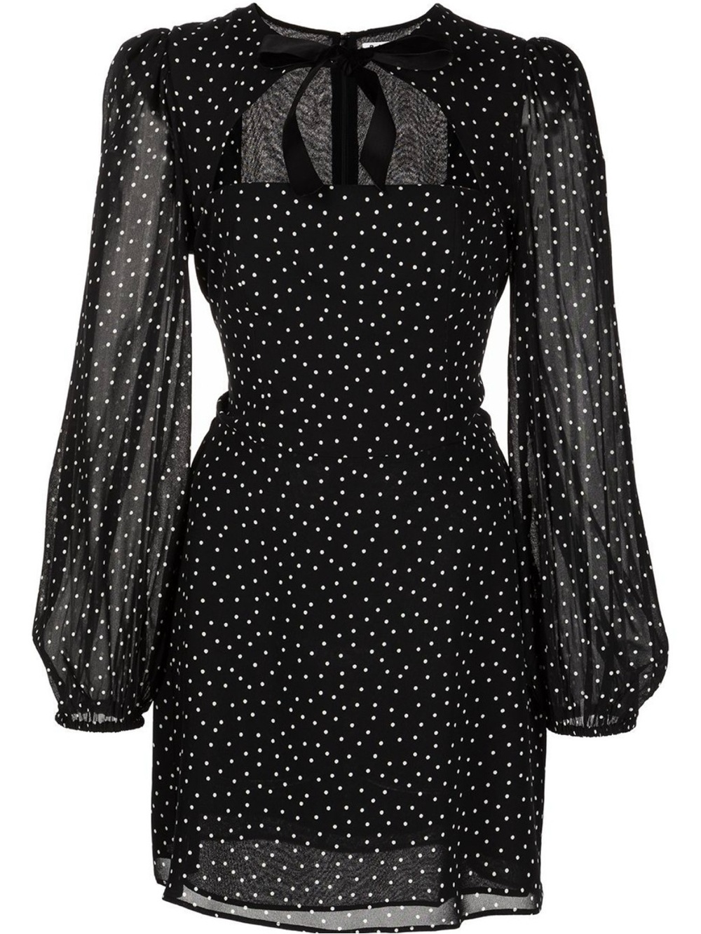 Reformation Terri Black with White Polka Dot Long Sleeve Mini Dress